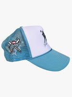 Load image into Gallery viewer, White/Baby Blue "New York" Trucker Hat
