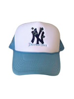Load image into Gallery viewer, White/Baby Blue "New York" Trucker Hat

